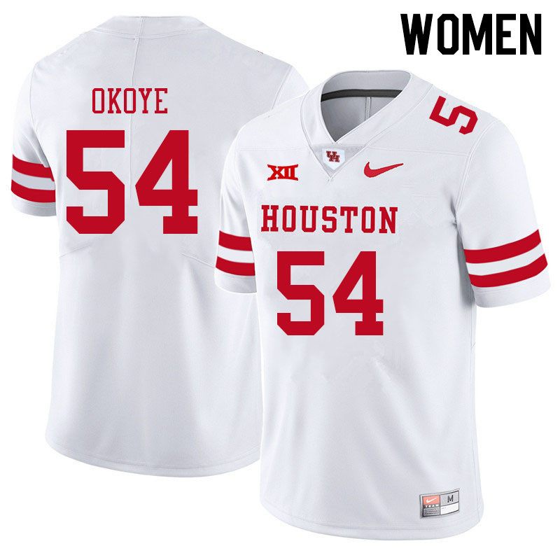 Women #54 Blake Okoye Houston Cougars College Big 12 Conference Football Jerseys Sale-White - Click Image to Close